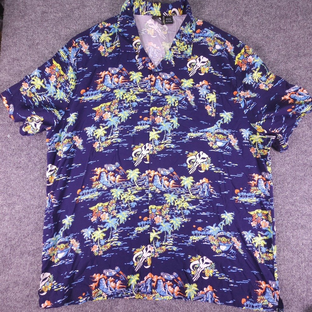 Star Wars Mandalorian Button Hawaiian Shirt Grogu Razor Crest Sunset 3XL
